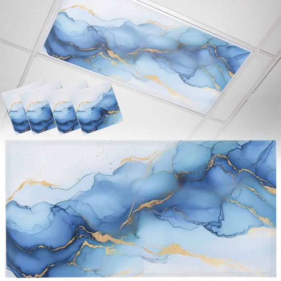 4 Pack Abstract Marble Texture Fluorescent Light Covers for Ceiling Lights Gold Blue Gradient Modern Art Decoration Magnetic Ceiling Light Covers Overhead Light Filters for Office Classroom Home