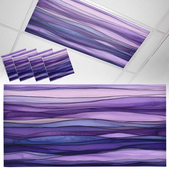 4 Pack Abstract Ombre Purple Wave Fluorescent Light Covers for Ceiling Lights Purple Stripes Magnetic Ceiling Light Covers Overhead Light Filters for Office Classroom Home