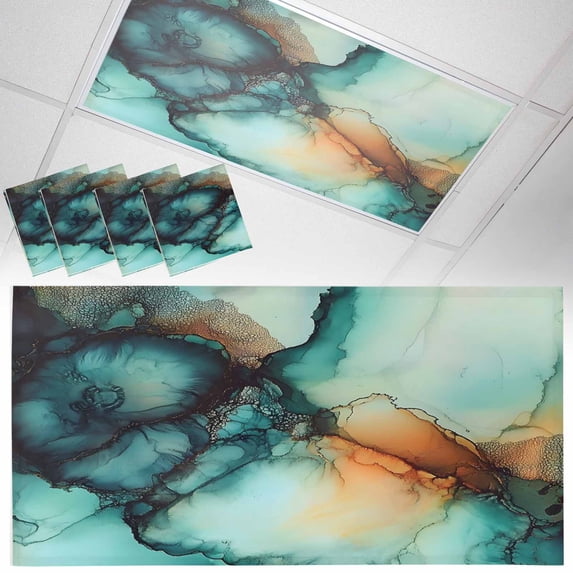 4 Pack Abstract Water Ripple Art Fluorescent Light Covers for Ceiling Lights Teal Green Orange Marble Texture Magnetic Ceiling Light Covers Overhead Light Filters for Office Classroom Home