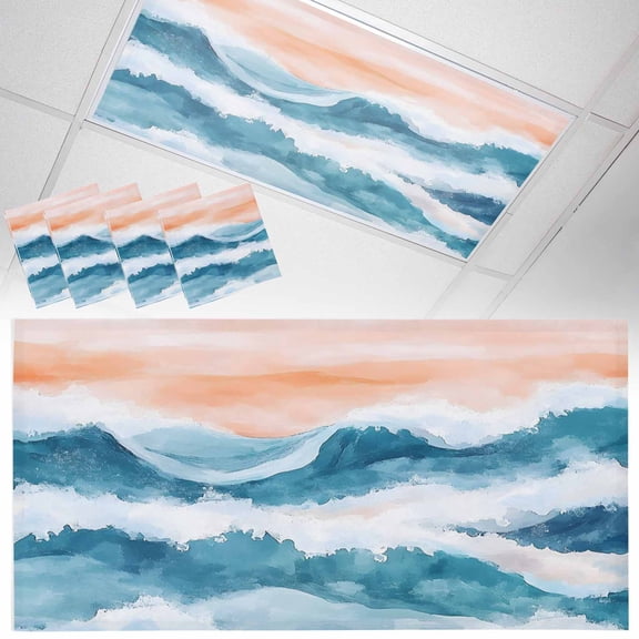 4 Pack Abstract Waves Fluorescent Light Covers for Ceiling Lights Spray Orange Blue White Gradient Magnetic Ceiling Light Covers Overhead Light Filters for Office Classroom Home