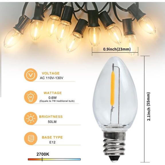 4 Pack Accessory Cord with LED Night Light Bulbs - White Cord with On/Off Switch Plugs - C7 led Bulb Warm White with Spare Fuse, for Holiday Decoration and Craft Village House Decoration
