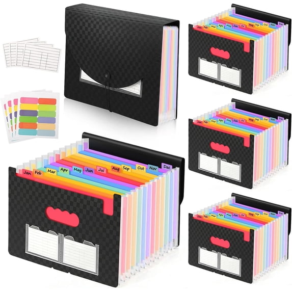 4 Pack Accordion File Organizer - Portable 13 Pockets Document ...