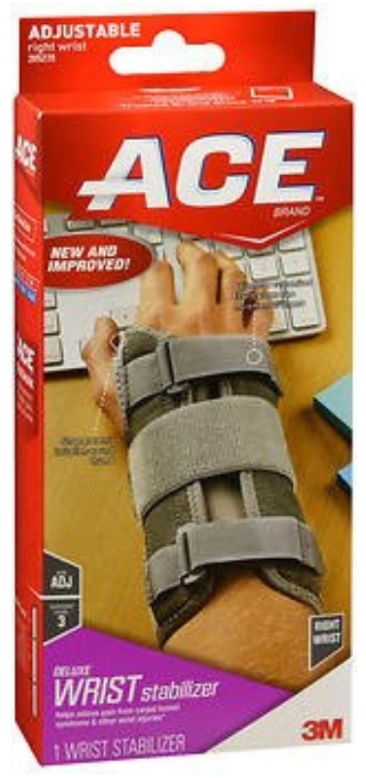 4 Pack - Ace Deluxe Right Wrist Stabilizer Adjustable Brace, Gray 1 ea