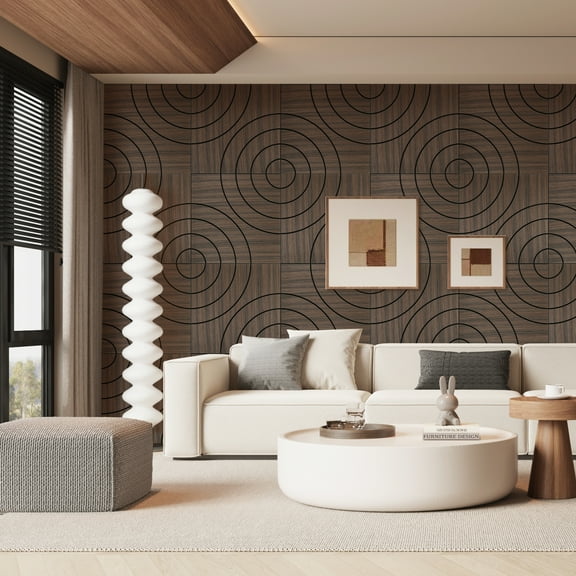 4-Pack Acoustic Circular Wave Wall Panels (23.62" X 23.62" Each), 3D Flexible Smoked Wood Veneer Soundproof Panels For Living Room, Studio & Office