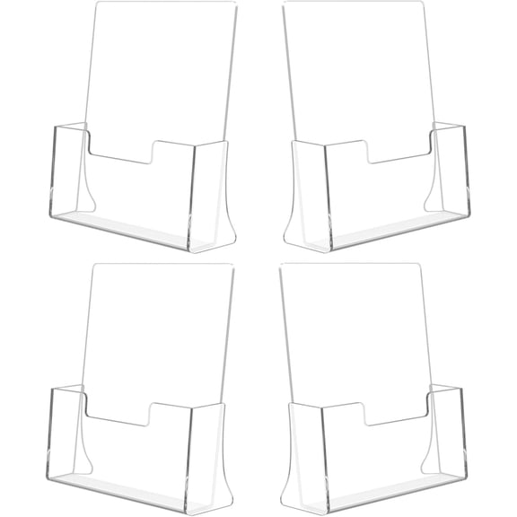 4 Pack Acrylic Brochure Holder 8.5 x 11 inches, Clear Acrylic Literature Holder, Plastic Flyer Stands for Displaying Magazines, Pamphlets, Documents, Booklets, Menu, Journals Countertop Organizer