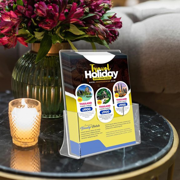 4 Pack Acrylic Brochure Holder 8.5 x 11 inches, Clear Acrylic Literature Holder, Plastic Flyer Stands for Displaying Magazines, Pamphlets, Documents, Booklets, Menu, Journals Countertop Organizer