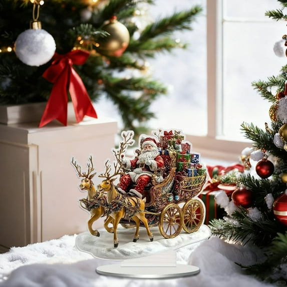 4-Pack Acrylic Christmas Ornaments - Snowman Reindeer Bells Pendant Set, Car Mirror Decorations, Holiday Tree Decorations, Festive Centerpiece Decor