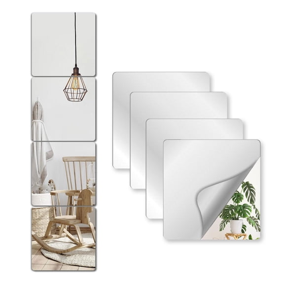 4 Pack Acrylic Flexible Mirror Sheets, Unbreakable Mirror Tiles, 4x4 Inch Shatterproof Flexible Stick on Mirrors for Wall Self-Adhesive Sticker for Bedroom,Door,Bathroom,and Dance Studio Installation