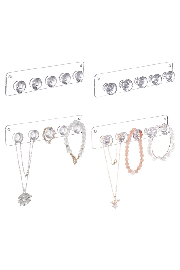 4-Pack Acrylic Jewelry Organizer Wall Mounted Necklace Hangers with 5 Hooks Jewelry Stand Organizer for Bracelets Rings