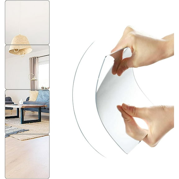 4 Pack Acrylic Mirrors for Wall,8 x 8 Ih Self Adhesive Frameless Small Mirror Tiles, Flexible Plastic Mirror Sheets for Bedroom Home Gym Door (12 * 12ih)