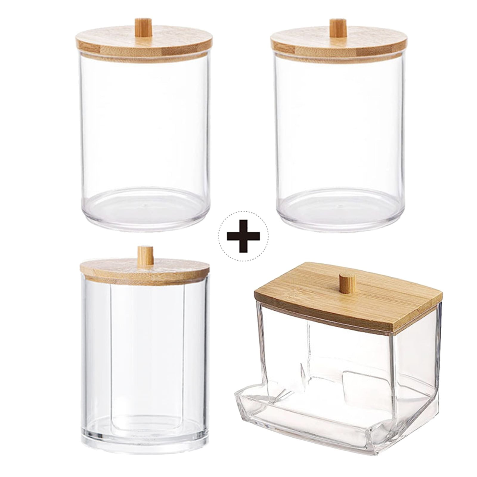 4 Pack Acrylic Qtip Bathroom Jars With Lids Cotton Pad Round Holder For Bathroom Accessories ...