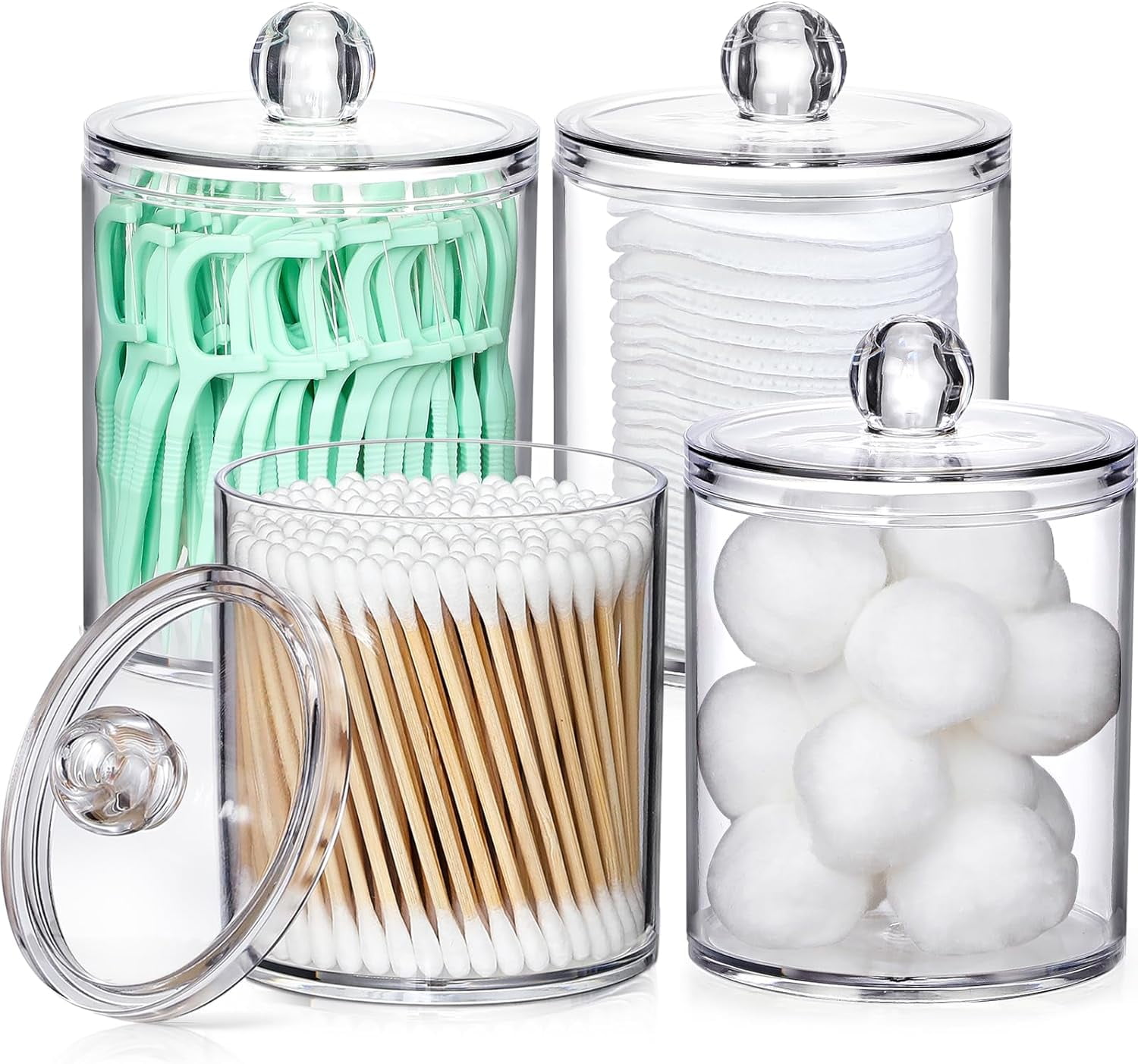 4 Pack Acrylic Qtip Holder Dispenser for Cotton Swabs, Balls, Pads ...