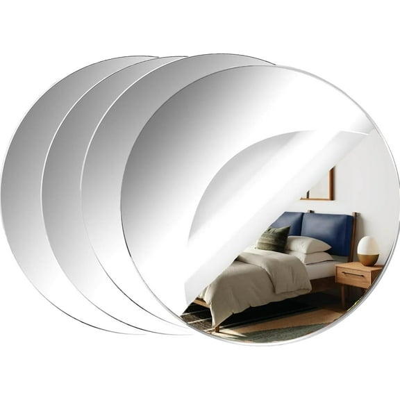 4 Pack Acrylic Round Mirrors, 11.8 inch Circle Mirror Tiles Self Adhesive Mirror Stickers for Wall Home Living Room Bedroom Decor, Small Mirrors for Crafts (11.8in/30cm)