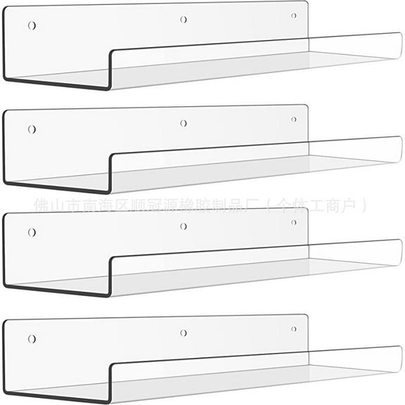 4 Pack Acrylic Shelves for Wall Storage,15"Bathroom Storage Shelves Display,Wall Mounted Bookshelves for Children's Bookshelf Room Wall Decoration Bedroom Kitchen Living Room,Clear