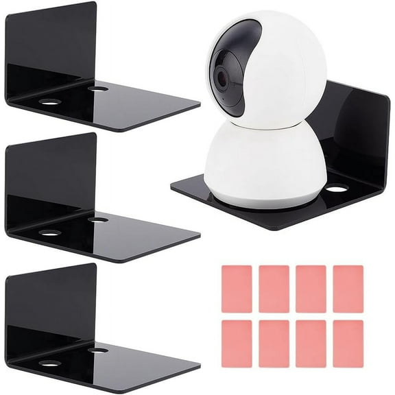 4 Pack Acrylic Wall Shelves 10cm/4" Mini Floating Shelves Adhesive Hanging Shelves Black Small Display Ledges with Stickers for Security Cameras Speaker Plant Action Figures Bedroom