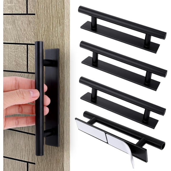 4 Pack Adhesive Cabinet Handles Pulls, Self Stick Door Handles ABS Plastic Pulls Push Peel and Stick Pull Helper Drawer Pulls Wardrobe Handle Furniture Handles, Black