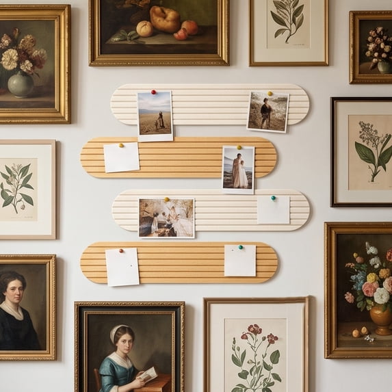 4 Pack Adhesive Cork Board Tiles Wall Photo Display Pin Board Rounded Corner Notice Board for Bedroom Office Dorm Decor