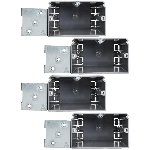 4 Pack Adjustable 1-Gang Horizontal Electrical Box for New Construction Heavy-Duty Grey PVC Switch & Outlet Box with Metal Bracket, ETL Listed Junction Box for Switches, Outlets & Wiring Projects