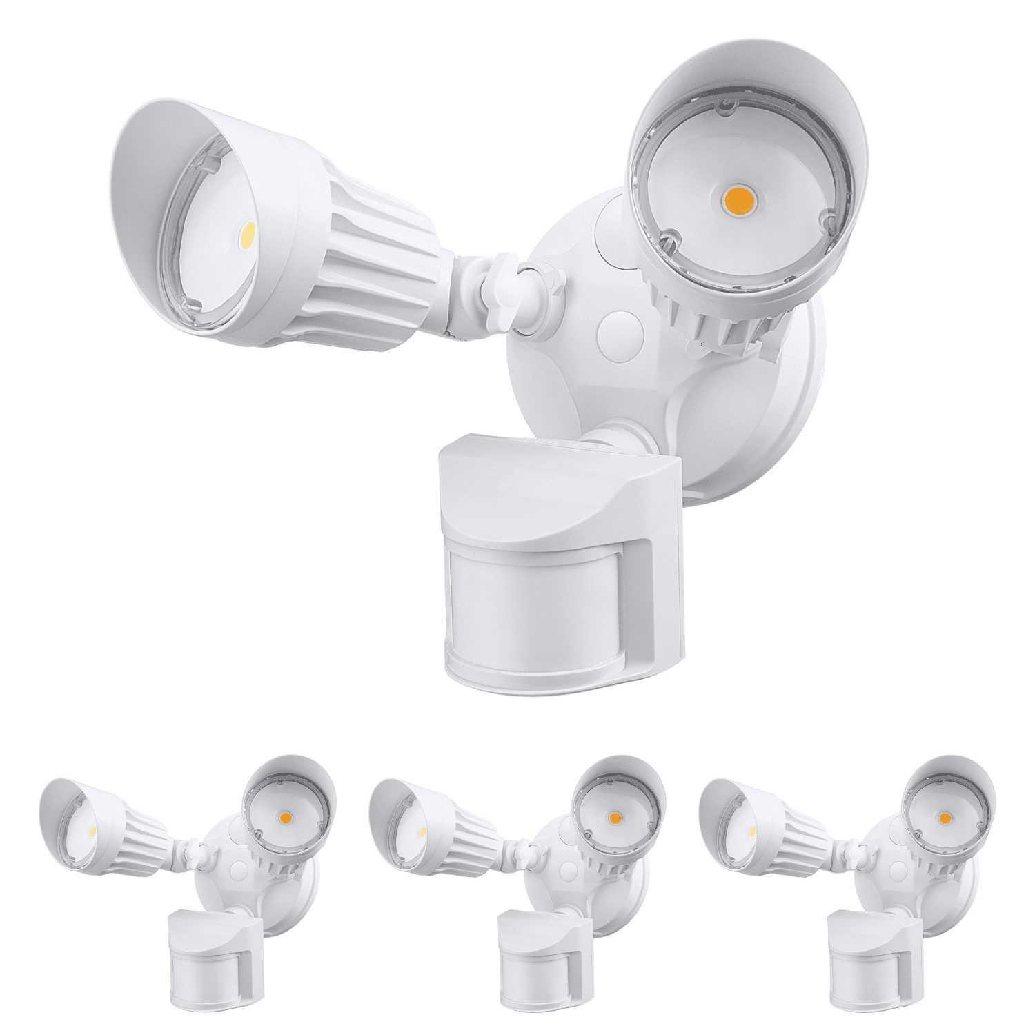 4 Pack Adjustable 2-Head Outdoor COB LED Security Light, Motion Sensor Floodlight, 3 Modes (Motion Detection + Dusk to Dawn + Switch Control), 100-277V, IP65 Waterproof, 3000K Warm White, White