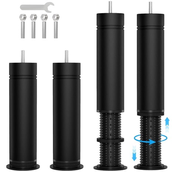 4 Pack Adjustable Bed Legs Furniture Legs (8-12 Inch), ABS Heavy-Duty Replacement Legs with M8/M10 Threads for Adjustable Bed Frames, Sofa, Desk & Furniture Support Legs
