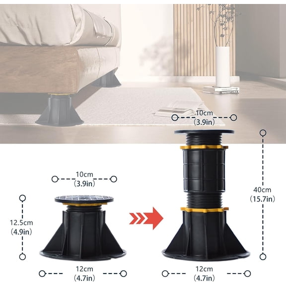 4-Pack Adjustable Bed Support Legs Metal Frame Reinforcement for Center Slat Stability