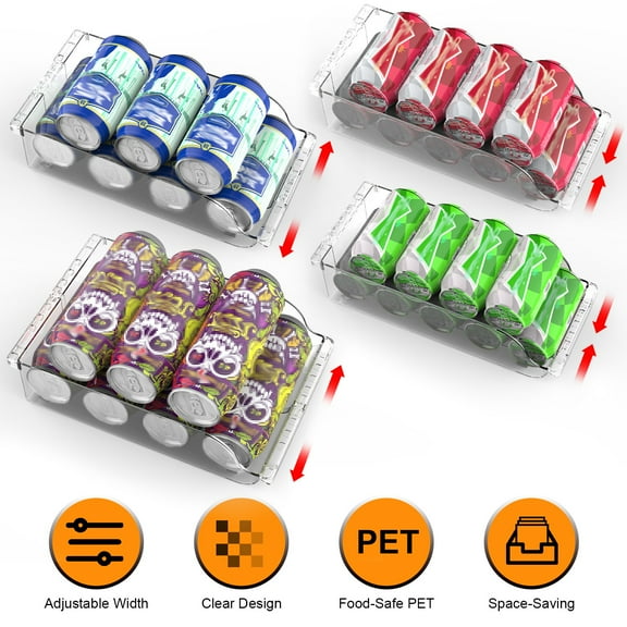 4-Pack Adjustable Clear Soda Can Organizers for Refrigerator and Pantry