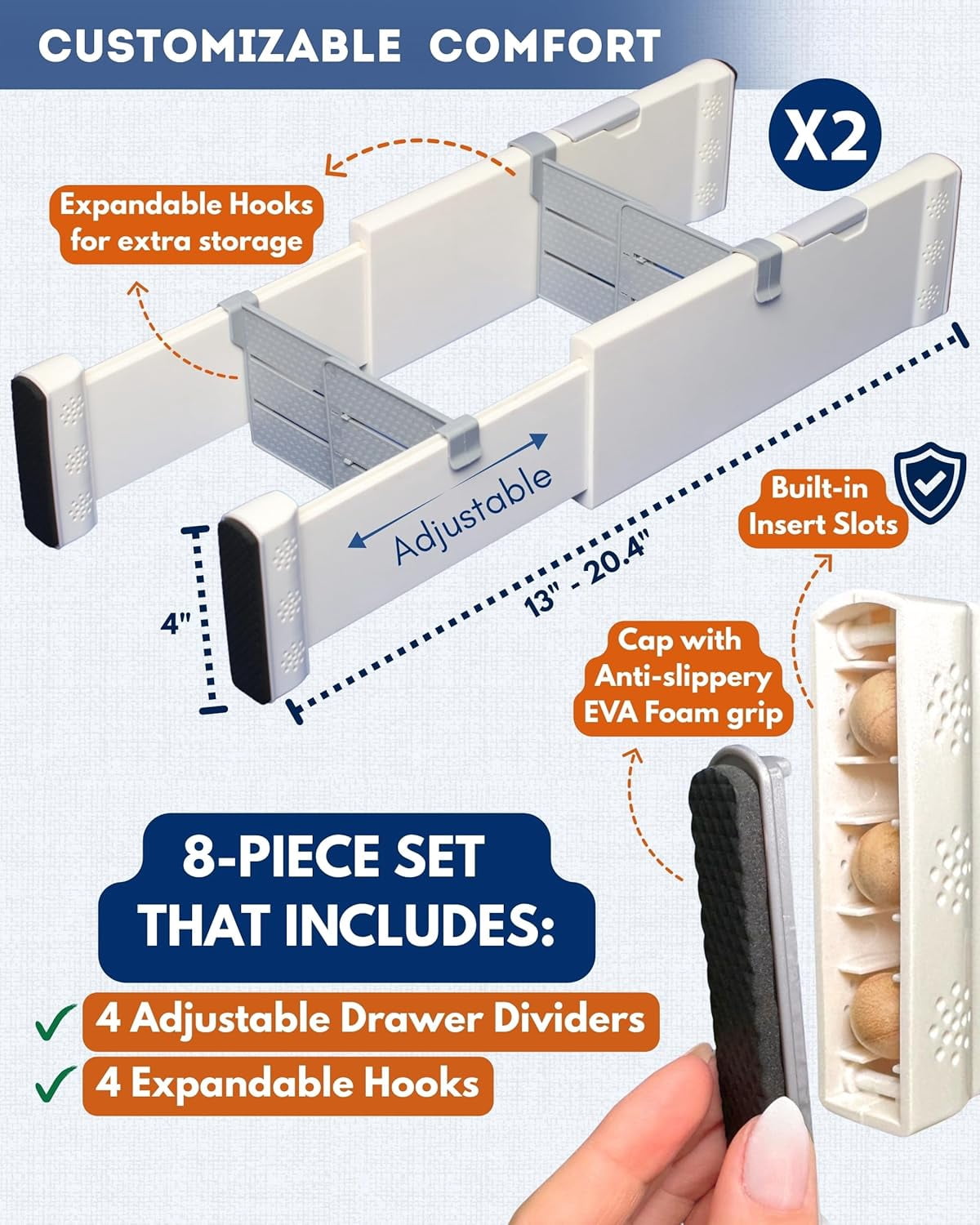4 Pack Adjustable Drawer Dividers for Clothes with Scent Slots 4