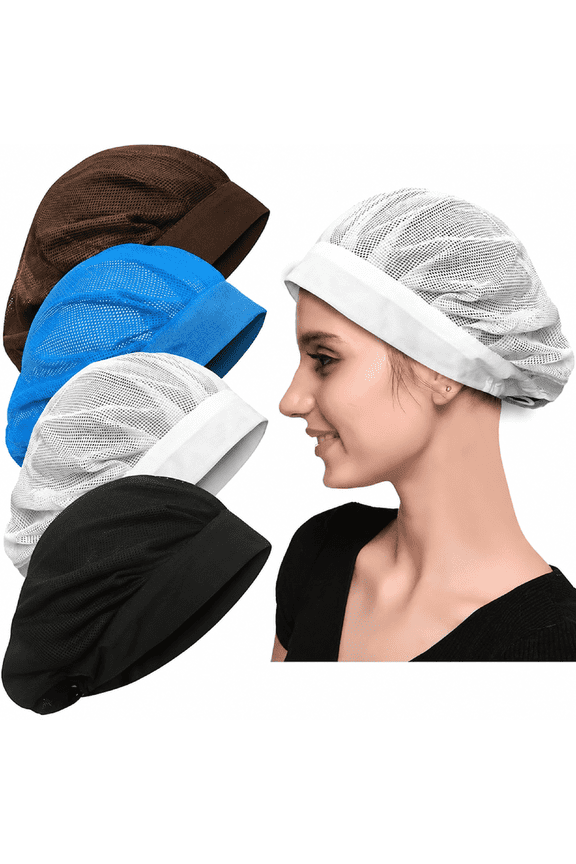 Chef Hat Mesh Breathable 4 pack Black Coffee White Navy Drawstring Reusable Washable Kitchen Hotel
