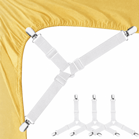 4 Pack Adjustable Elastic Sheet Holder Straps, Triangle Clip No-Slip Bed Sheet Keepers for Fitted Sheets