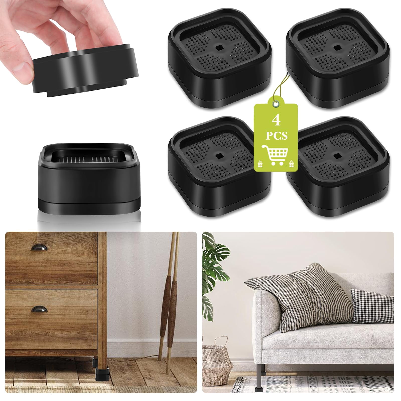 Whynonap 1 Inch Bed Risers Set Of 9 - Heavy Duty Plastic Furniture Lifts, Supports 2000 Lbs, White, For Beds & Sofas - View #8
