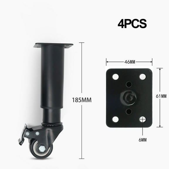 4 Pack Adjustable Height Furniture Casters with Wheels for Coffee Table Bed Desk Sofa Cabinet - Black Heavy Duty Swivel Casters Set