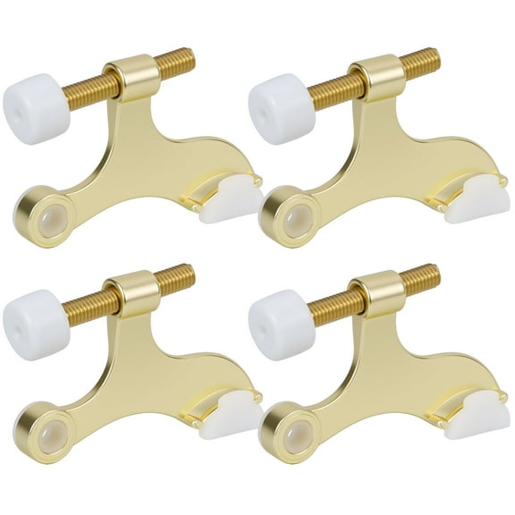 WellMade 4 Pack Adjustable Hinge Pin Door Stoppers, Heavy Doorstops for Top of Door,   Satin Brass  with  Rubber Bumper Tips, WellMade