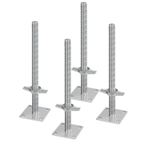 4-Pack Adjustable Leveling Jacks, 18.2 In Adjustable Height & 3307lbs/1500kg Total Load Capacity Scaffold Jacks Feet, Solid Carbon Steel Screw Jacks for Baker-Style Scaffolding Equipment, Silver
