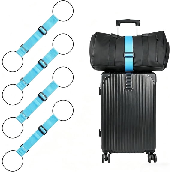 4 Pack Adjustable Luggage Connector Straps - Heavy Duty Elastic Fastening Belt for Suitcases, Secure Stacking Strap for Hands-Free Travel, Easy to Identify Baggage