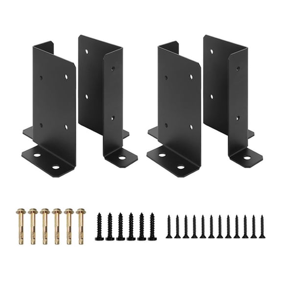 4 Pack Adjustable Metal Post Base Bracket For 2X4 4X6 Wood Fence Deck Railing Mailbox Pergola Garden Structure Black Finish With Screws