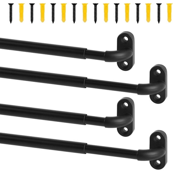 4 Pack Adjustable Screwed Sash Curtain Rods 30-40 Inch, 3/8 Inch Diameter, Black French Door Curtain Rods