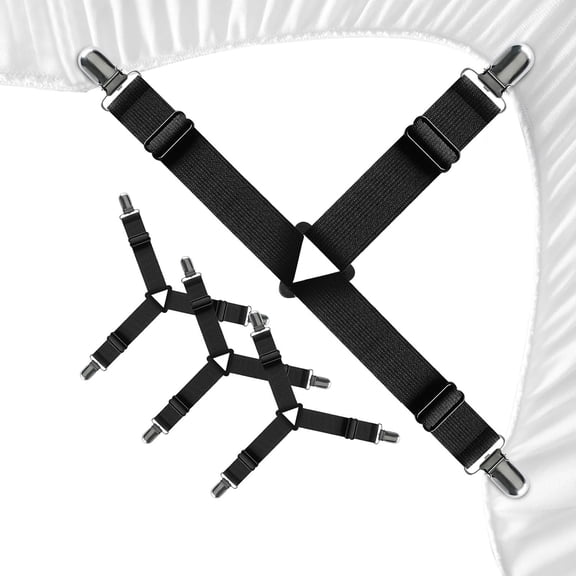 4 Pack Adjustable Sheet Holder Clips to Keep Fitted Sheets in Place Bed Sheet Fasteners for Corners Fits Twin, Queen, and King Beds Black