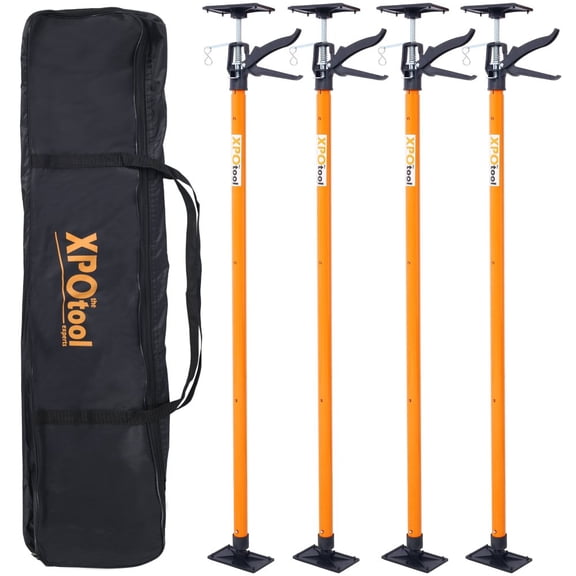 4 Pack Adjustable Steel Support Poles, Orange 3rd Hand Support System, Extends 45 to 114 Inches, Cabinet & Drywall Support Rods with Carry Bag