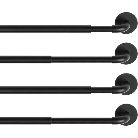 4 Pack Adjustable Sticky Self Adhesive 3/8 Inch Sash Curtain Rod, 17-28 Inch Multi-Use Cafe Sidelight Rods for Metal, Wood Doors & Windows, Black