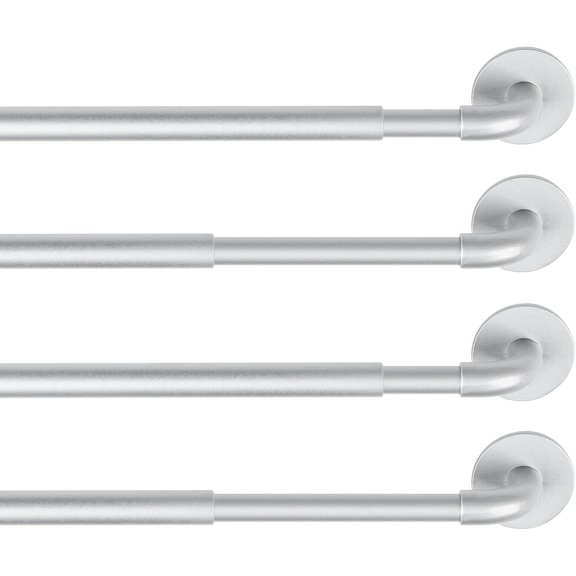 4 Pack Adjustable Sticky Self Adhesive 3/8 Inch Sash Curtain Rods for Metal Wood Doors, 11-17 Inch Multi-Use Cafe Window Rods for Bathroom Door Panels, Nickel