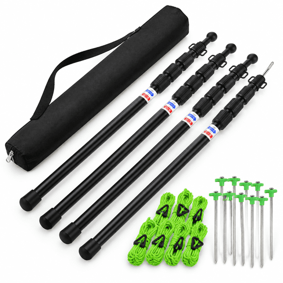 4 Pack Adjustable Telescoping Aluminum Camping Tent Tarp Poles, 7.7ft Max Height