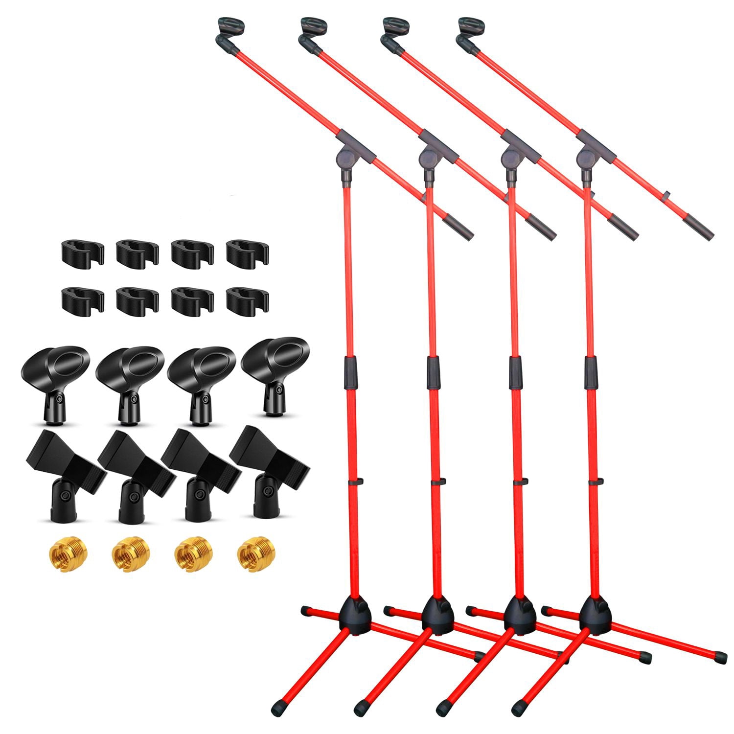 4-Pack Adjustable Tripod Microphone Stands - 18" to 72" Height, 29.5" Boom Arm, 180° Rotation, Heavy-Duty Steel, Portable