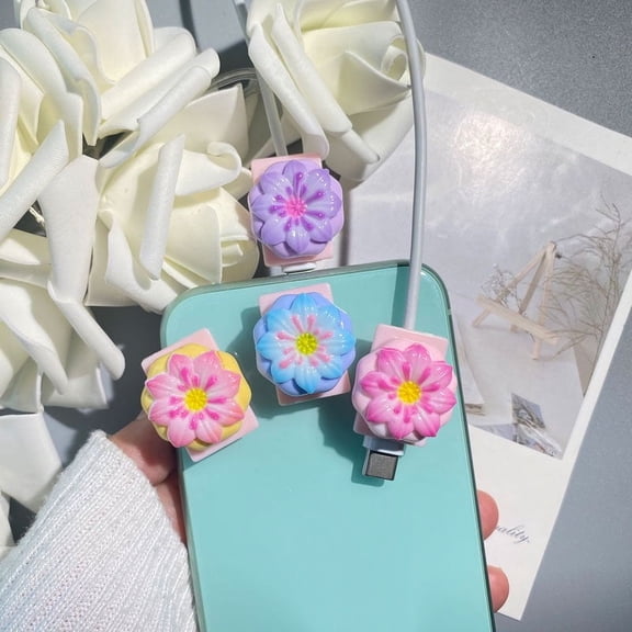 4-Pack Adorable 3D Silicone Charging Cable Protectors with Gradual Color Change Effect