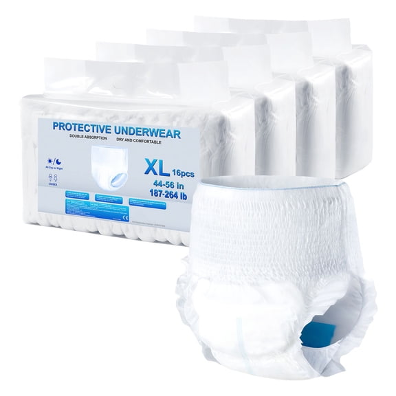 Adult Incontinence Underwear XL Size Disposable Pull Up Protective Underwear for Men and Women, High Absorbency with Leakproof Leg Cuffs, Wetness Indicator, 64 Count 4 Packs for Day and Overnight Use