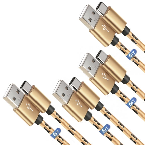 Afflux 4 Pack USB-A to USB-C Fast Charger Braided Type C Cable Compatible with iPhone 17 / 16 / 15 Pro Max Plus Air, Samsung Galaxy S25 S24 S23 Ultra, Google Pixel, iPad Pro, Universal (6ft, Gold)