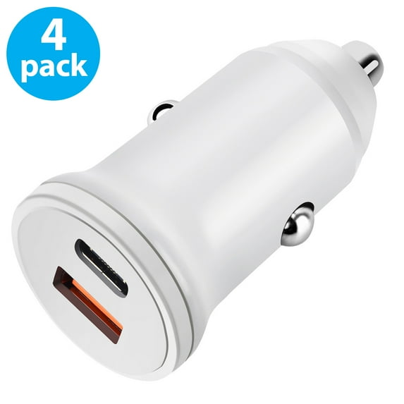 4-Pack Afflux Dual USB PD Fast Car Charger Adapter, USB-C (Type-C) and USB-A QC3.0 Quick Charge 3.0 Mini Fast Charging Car Adapter for Samsung Galaxy S22 S21 Ultra S20+ Note10 20 Ultra 5G Universal