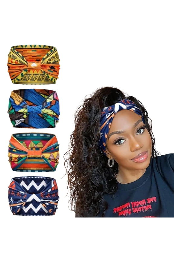 4-Pack African Print Headbands | Non-Slip Wide Elastic Hair Bands | Boho & Sport Headwrap | for Yoga, Workout, Daily Wear