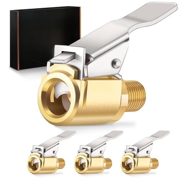 4-Pack Air Chuck Quick Connect, Brass Tire Air Chuck with Clip Adapter Compatible with Schrader Valve, No Leakage Tire Inflator Nozzle Adapter, Unscrewed Connection Converted to Locking Connection