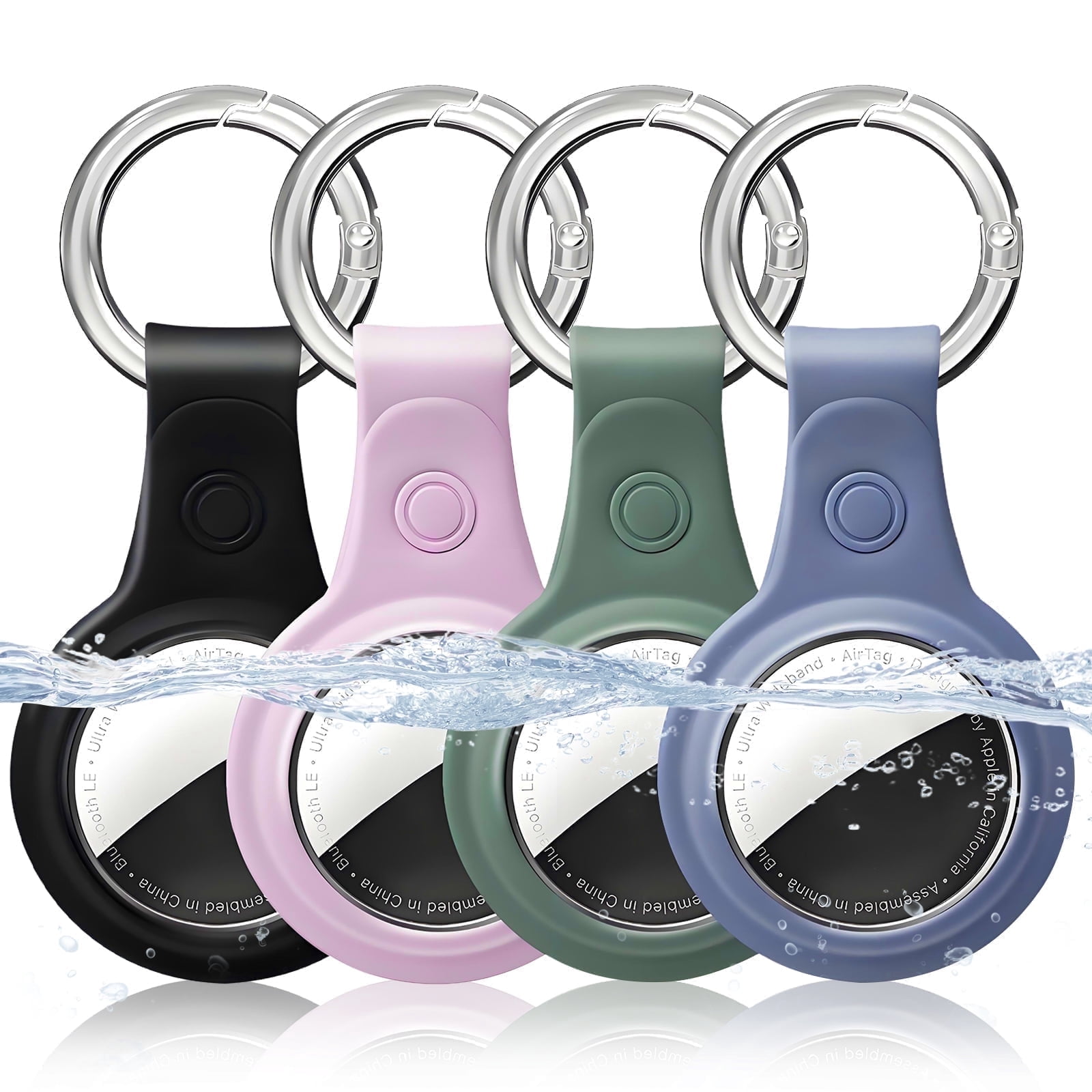 Atzeste 4 Pack for Airtag Holder Silicone Keychain Waterproof Protector Airtags Case, Secure Key Ring Compatible with Apple Finder Tracker Accessories for Pets 