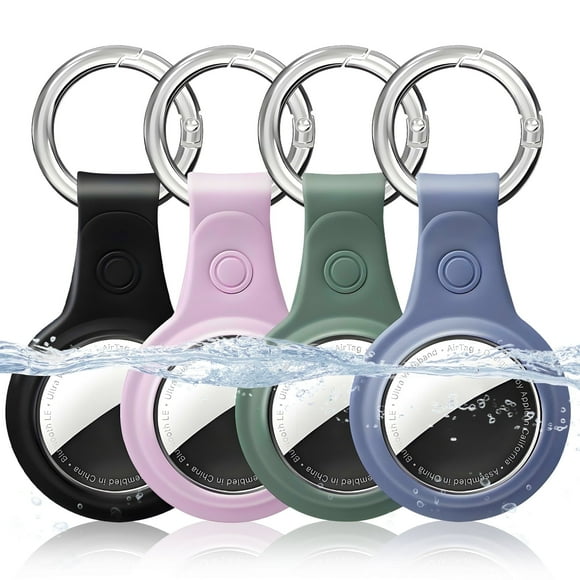 Atzeste 4 Pack for Airtag Holder Silicone Keychain Waterproof Protector Airtags Case, Secure Key Ring Compatible with Apple Finder Tracker Accessories for Pets Collar Strap/Keys/Bags